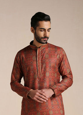 Rust Orange Printed Kurta Set image number 0